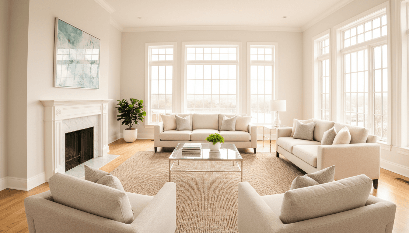 Bright living room after professional cleaning